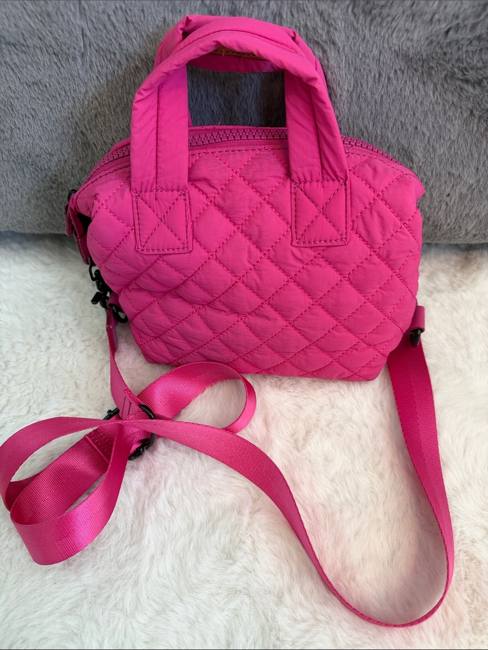 Quilted Hot Pink Crossbody Bag with Removable Strap